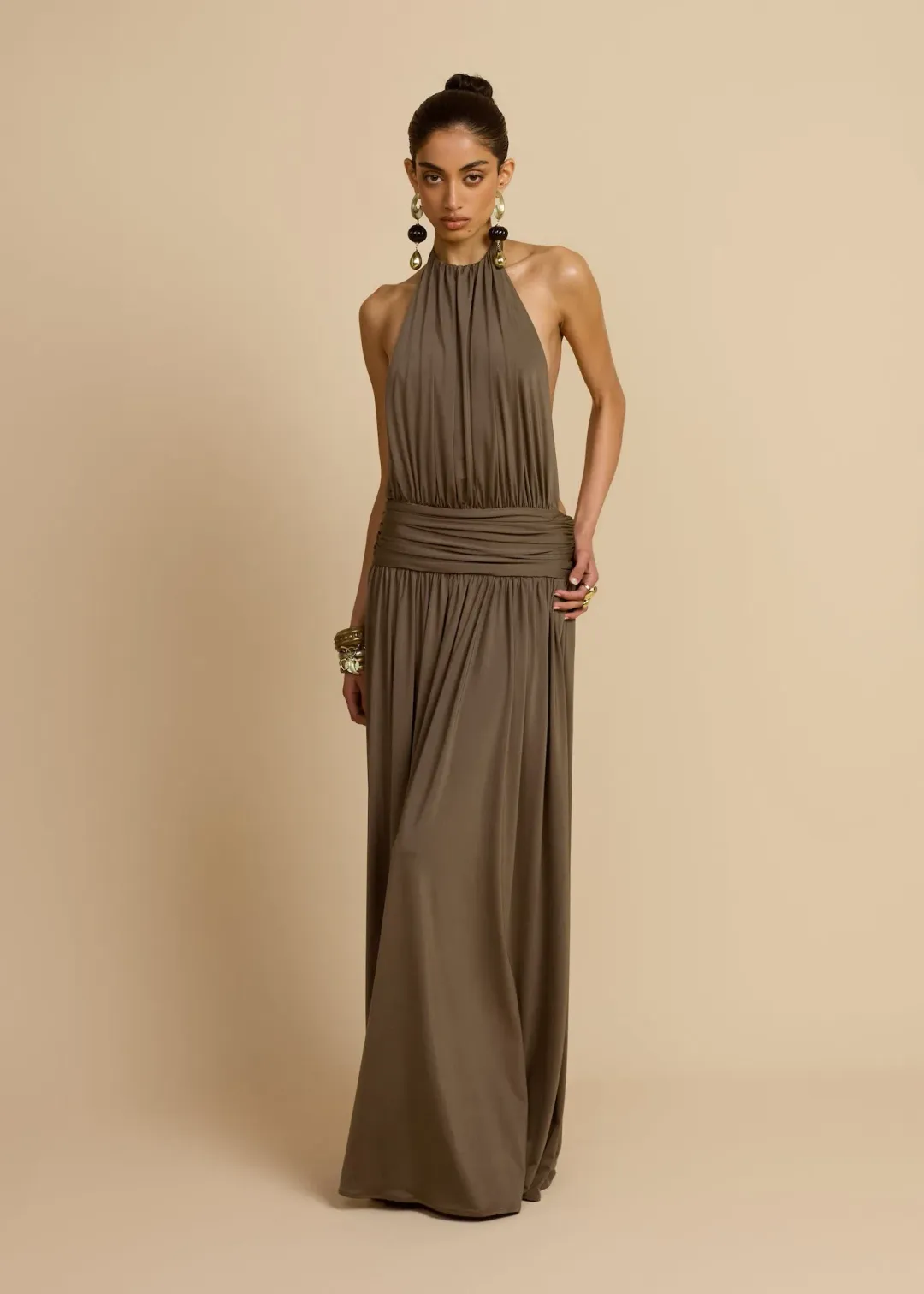 Arcina Ori Santina Maxi Dress Earthy Neutral Khaki Size S  for rent on The Volte - main image