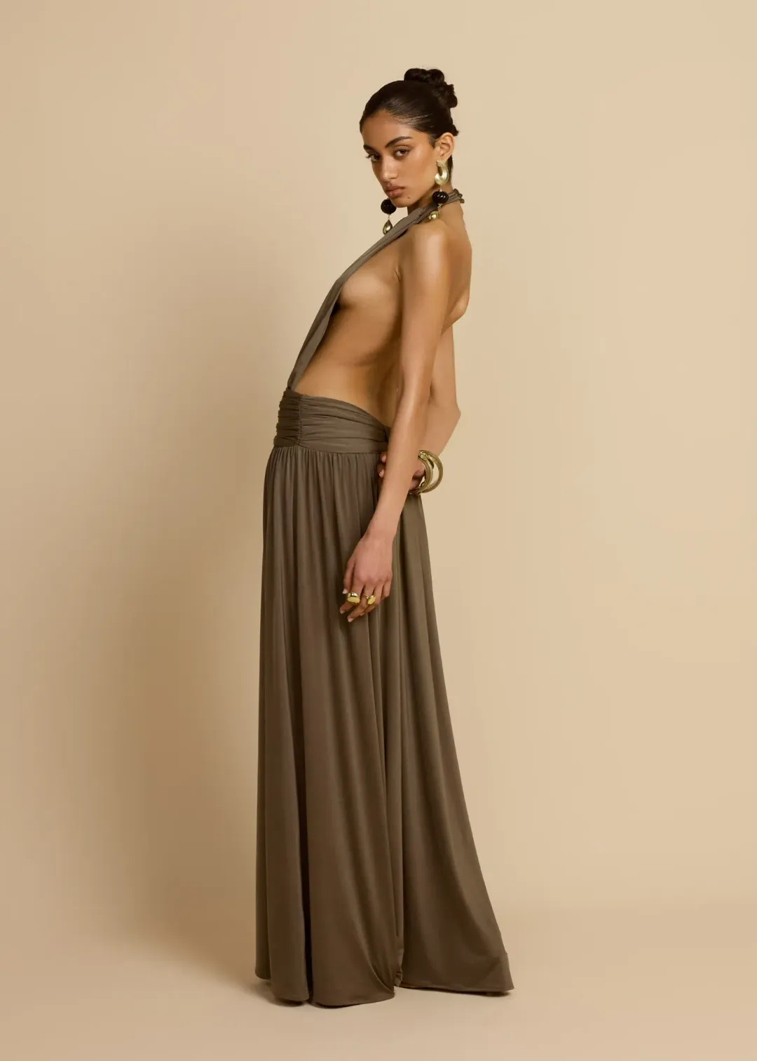 Arcina Ori Santina Maxi Dress Earthy Neutral Khaki Size S  for rent on The Volte - main image