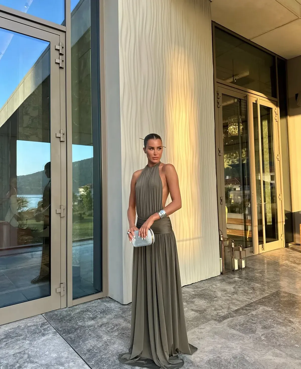 Arcina Ori Santina Maxi Dress Earthy Neutral Khaki Size S  for rent on The Volte - main image