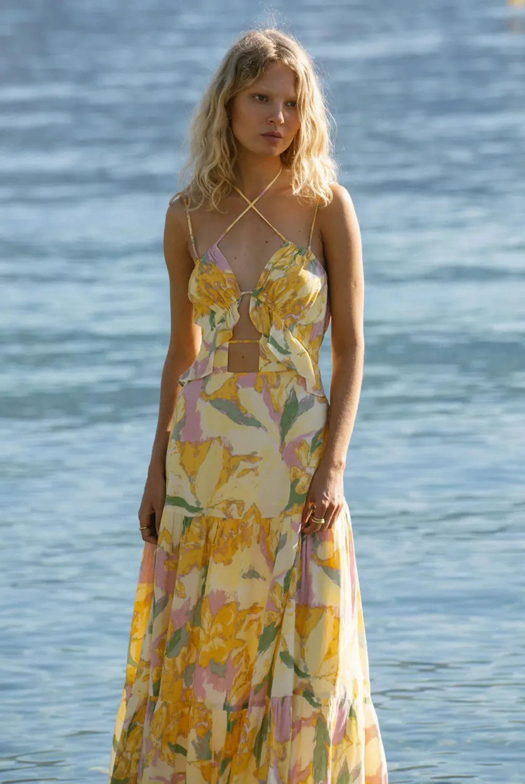 Sabo Skirt Calabria Halter Maxi Dress in Scout Floral Size S AU 8 for rent on The Volte - main image
