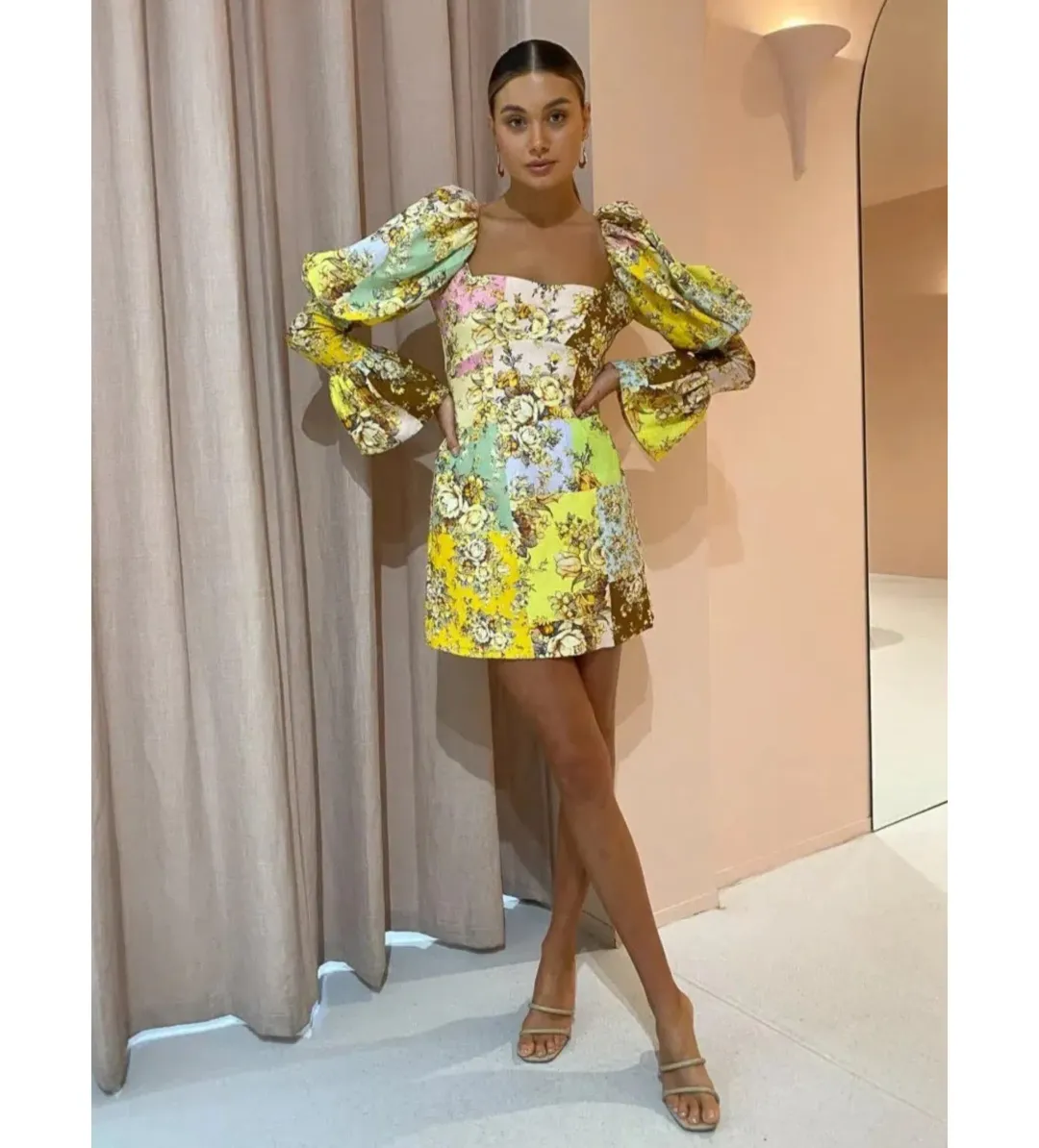 Alemais Matilde Puff Sleeve Mini Dress Multi Floral Size AU 10 for rent on The Volte - main image