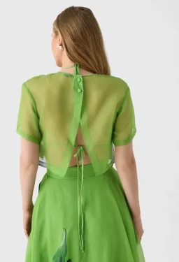 Leo Lin Indie Sleeve Top & Valeria Skirt Set Lily Print in Parakeet Size 10  for rent on The Volte - image 4