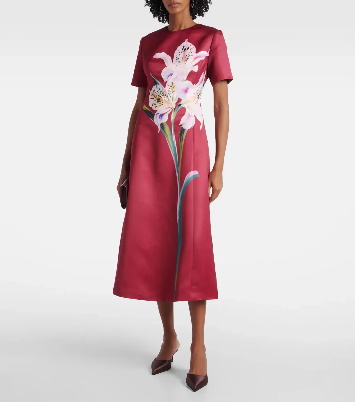 Leo Lin Caroline Short Sleeve Midi Dress in Burgundy Size 14  for rent on The Volte - main image