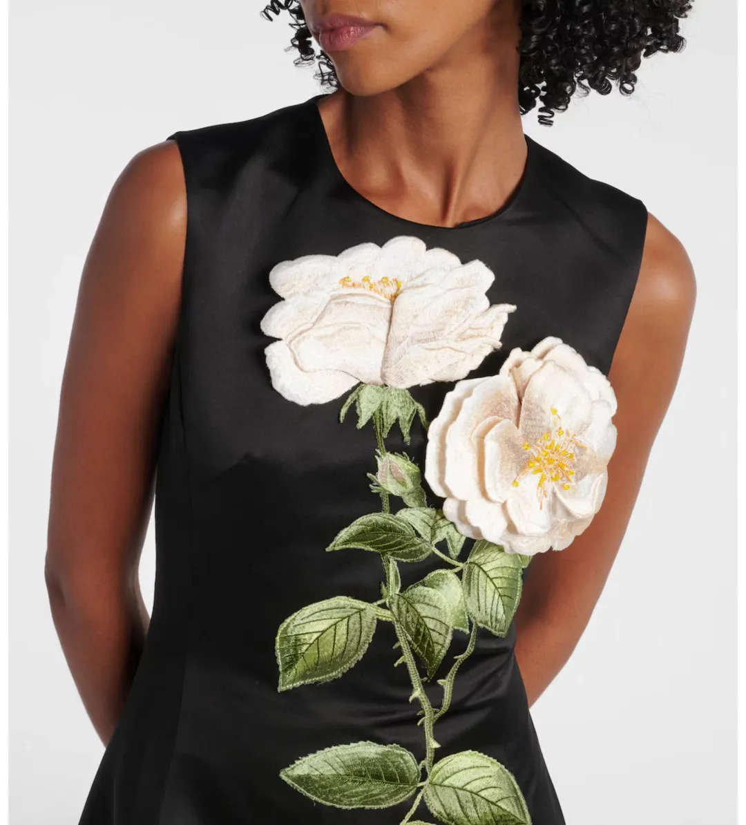 Leo Lin Cleo Midi Black Embellished White Rose Print Size 8 for rent on The Volte - main image