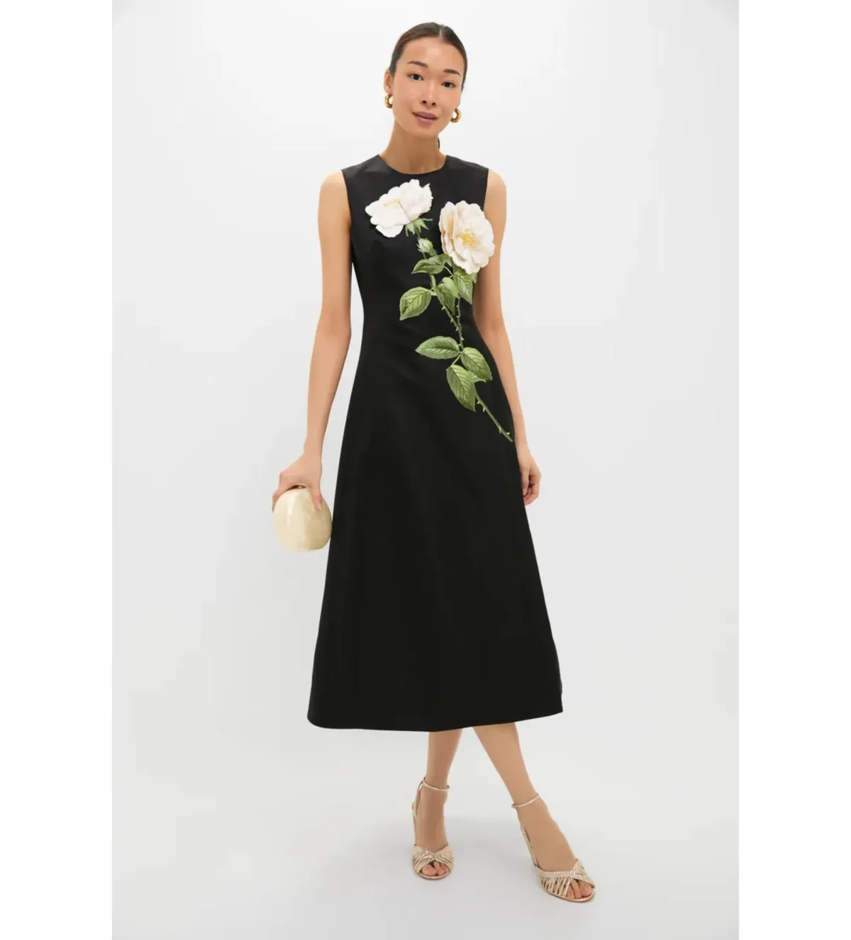 Leo Lin Cleo Embellished Sleeveless Midi Dress White Rose Print Size AU 14  for rent on The Volte - main image