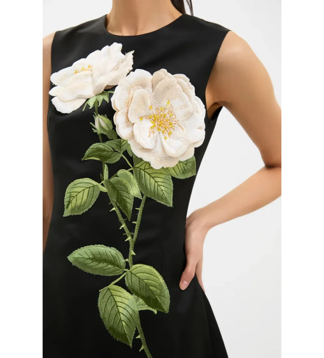 Leo Lin Cleo Embellished Sleeveless Midi Dress White Rose Print Size AU 14  for rent on The Volte - main image