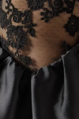 Self-Portrait Lace-trim Taffeta Maxi Dress in Black Size 8 for rent on The Volte - image 4