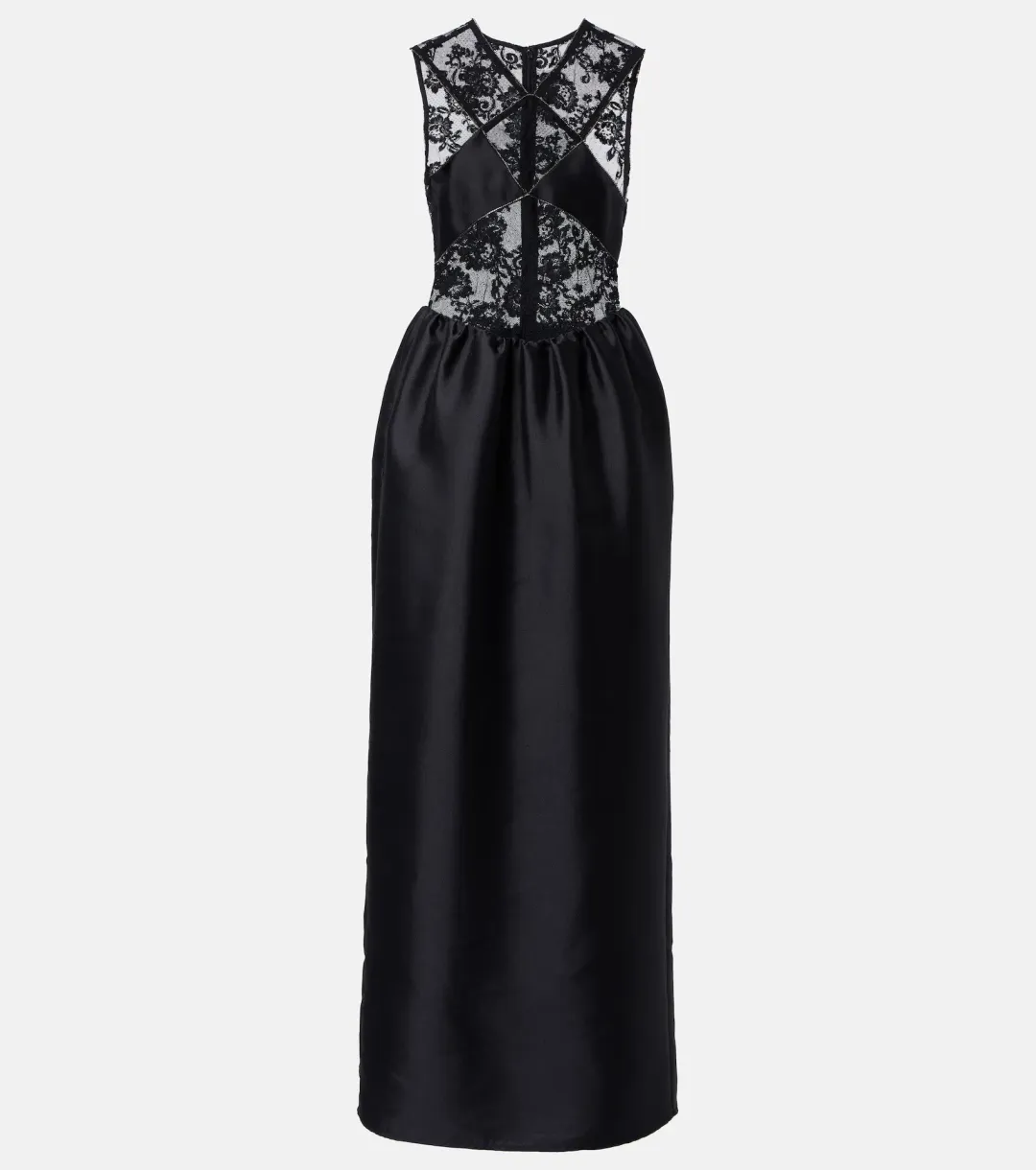Self-Portrait Lace-trim Taffeta Maxi Dress in Black Size 8 for rent on The Volte - main image