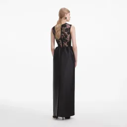 Self-Portrait Lace-trim Taffeta Maxi Dress in Black Size 8 for rent on The Volte - image 3