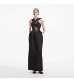 Self Portrait Lace Taffeta Maxi Dress in Black Size 12 for rent on The Volte - image 2