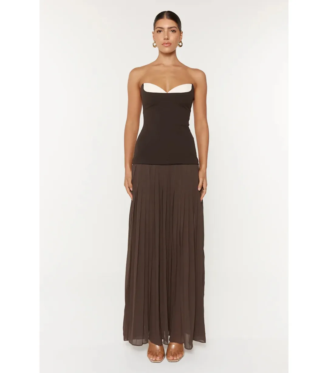 She is OLLÁ Nicolette Maxi Dress Espresso Size M / AU 10 for rent on The Volte - main image