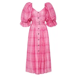 Aje Bungalow Gingham Puff Sleeve Midi Dress Pink  Size AU 6 for rent on The Volte - image 4