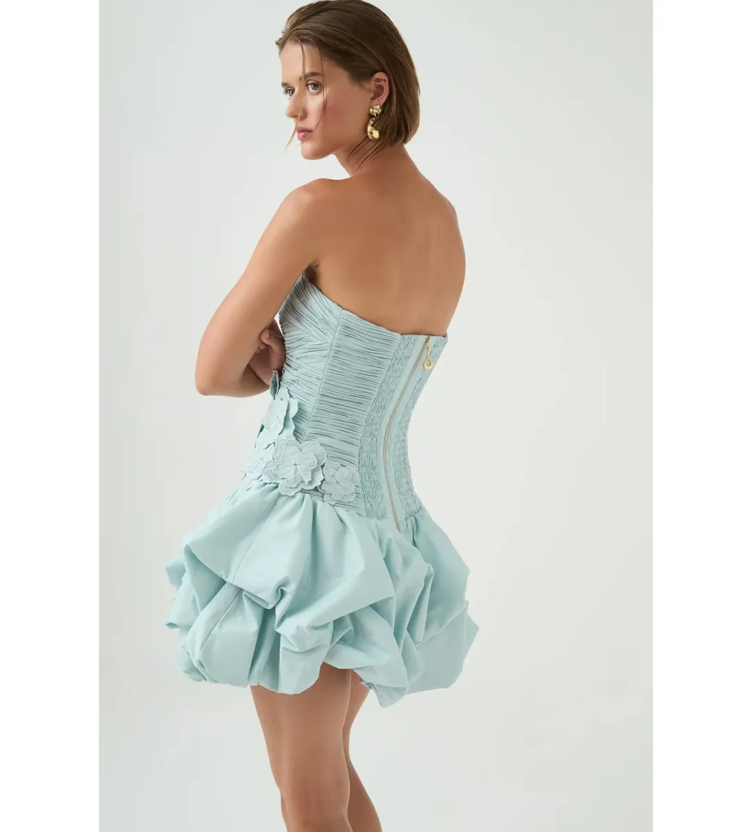 AJE Splendour Mini Dress In Silver Blue Size 8 for rent on The Volte - main image