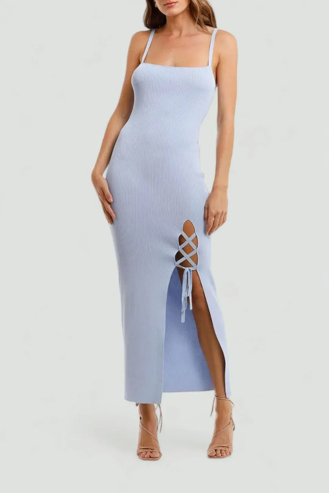 Bec and Bridge Lola Sky Blue Leg Split Midi Dress Size AU 10 for rent on The Volte - main image