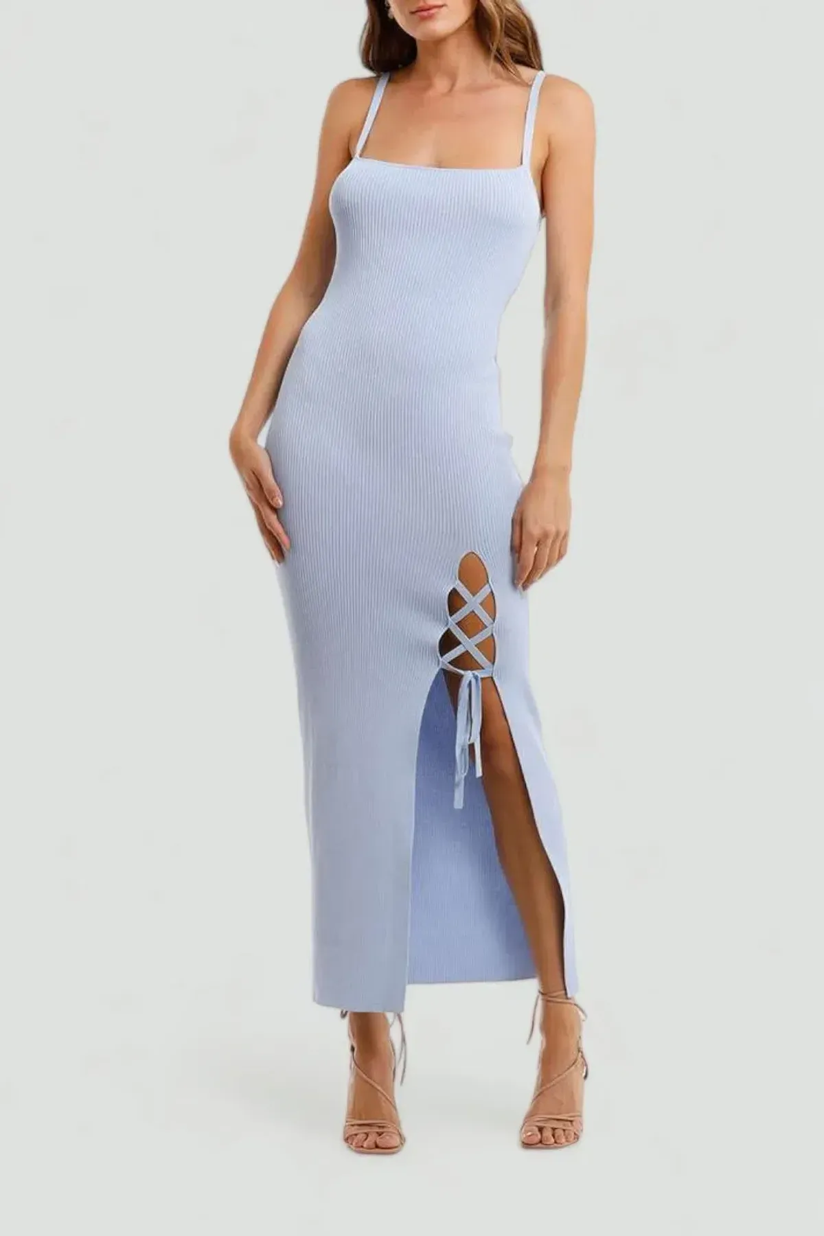 Bec and Bridge Lola Sky Blue Leg Split Midi Dress Size AU 10 for rent on The Volte - main image
