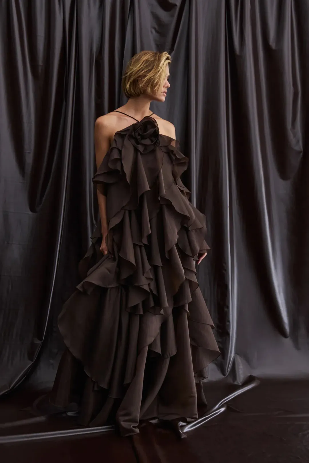 AJE Pandorea Layered Maxi Dress Carob Brown Size 8 for rent on The Volte - main image