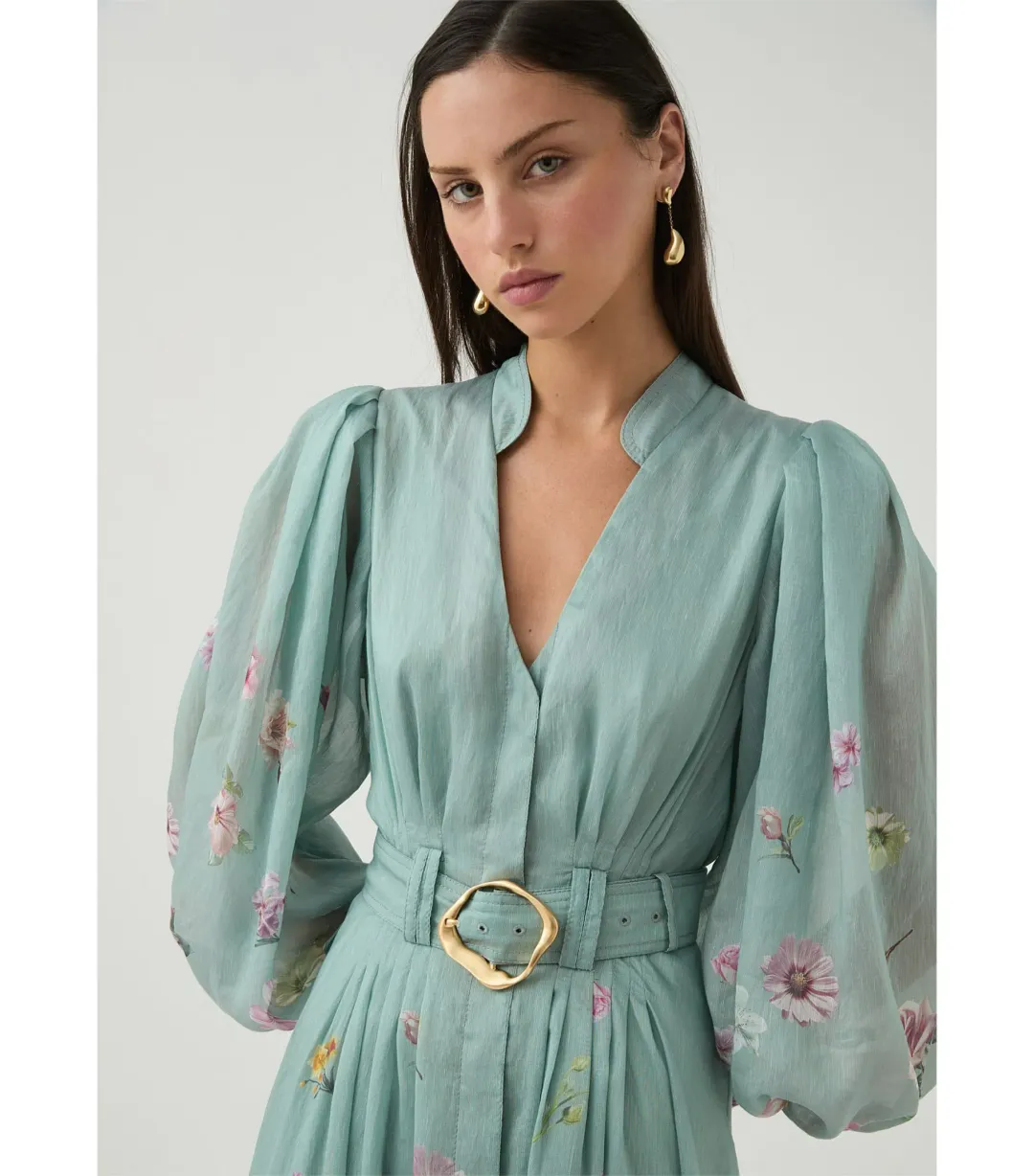 Aje Fleur Shirt Dress Mist Collage Floral Size 10/M for rent on The Volte - main image