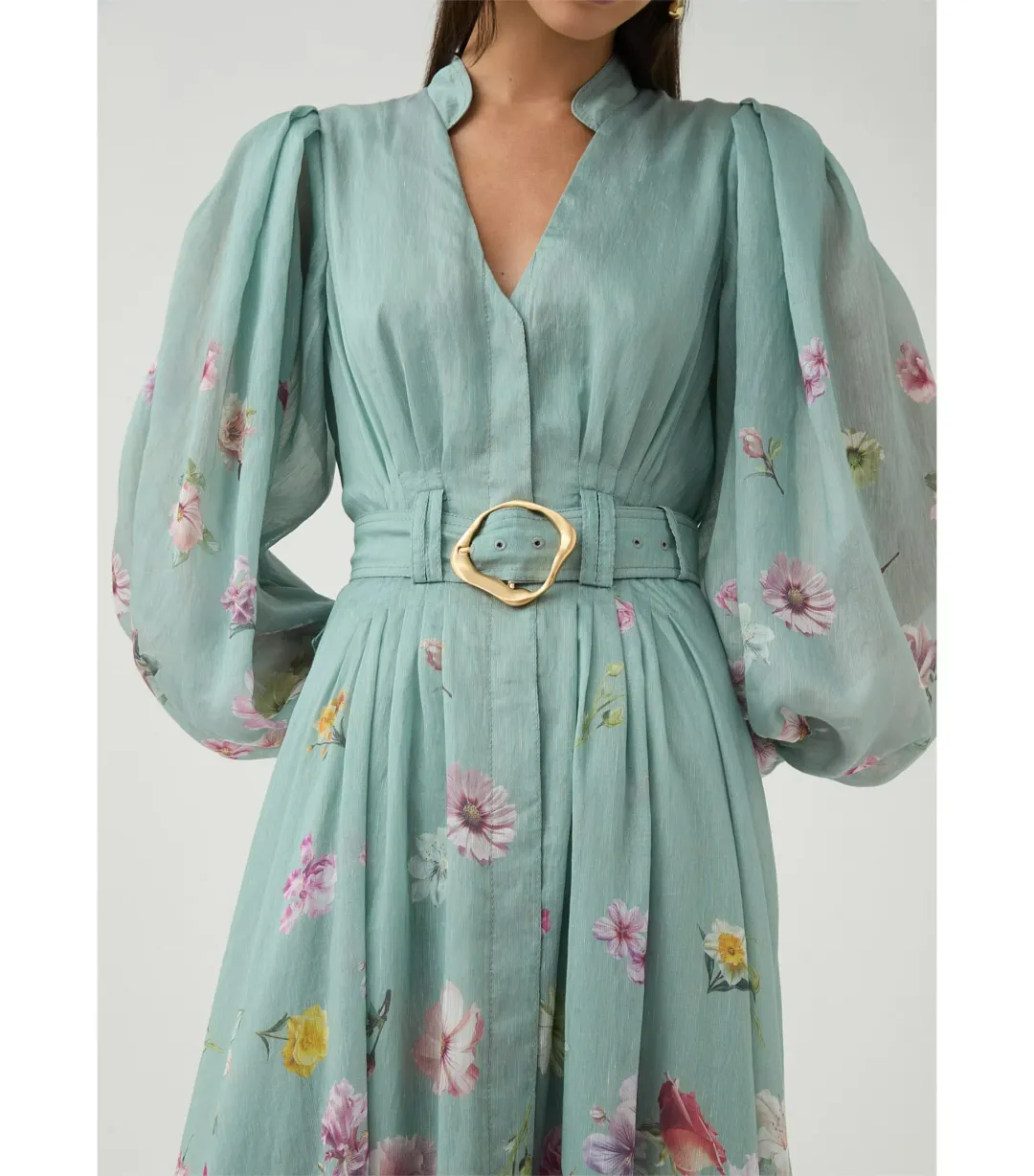 Aje Fleur Shirt Dress Mist Collage Floral Size 10/M for rent on The Volte - main image