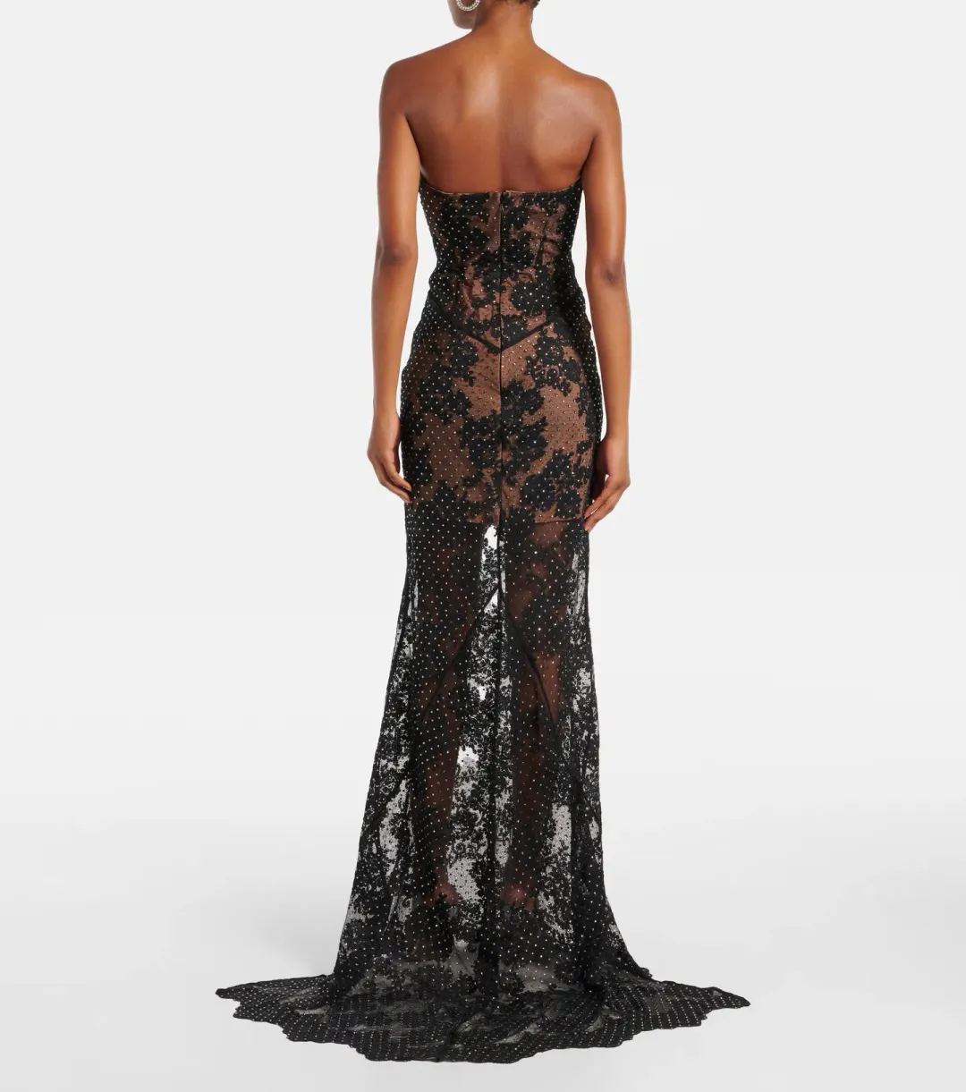 Self Portrait Embellished Sheer Lace Maxi Dress Black Size 12 for rent on The Volte - main image