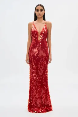 Misha Sapphire Sequin Maxi Dress In Red Size 12/L for rent on The Volte - image 1