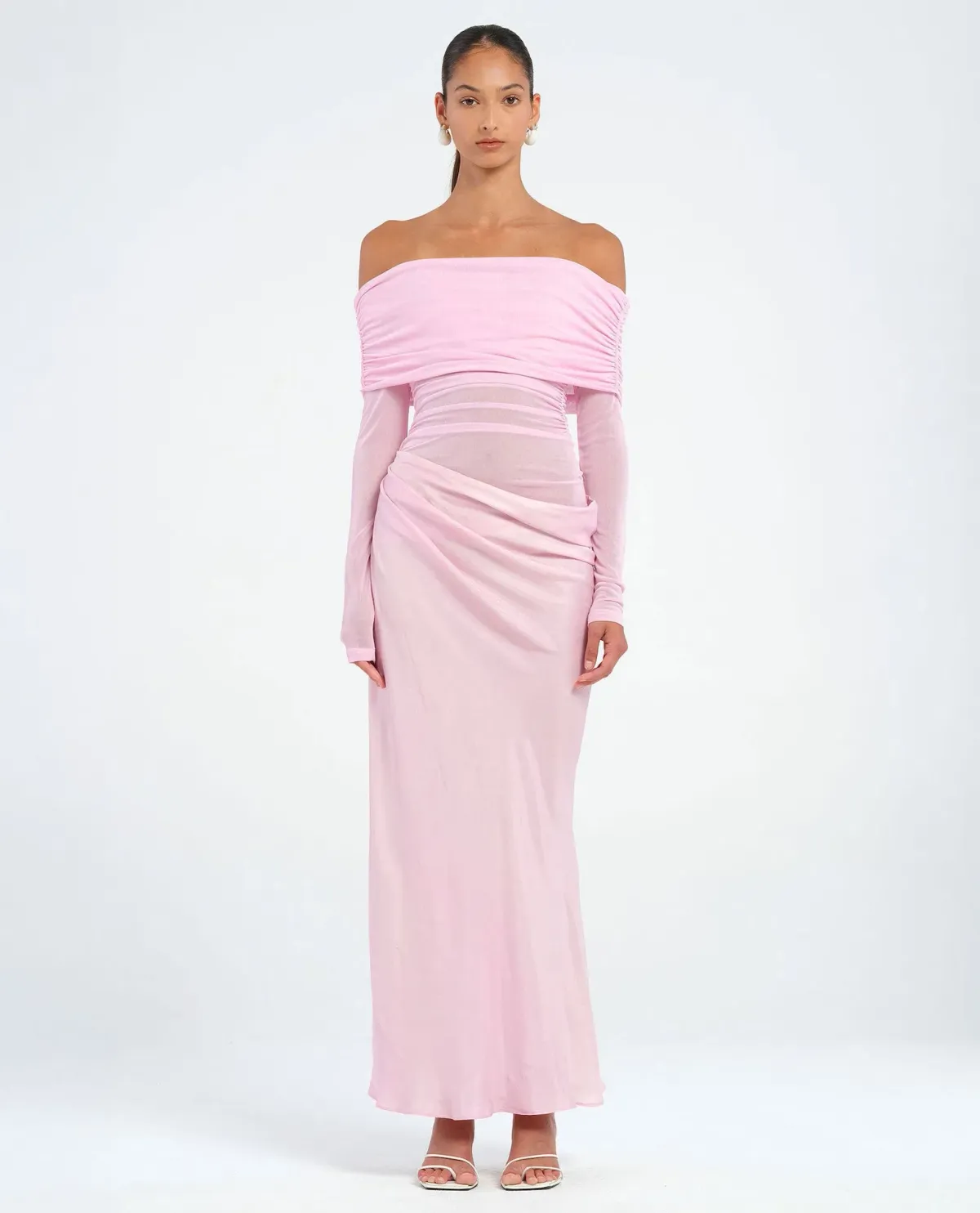 Benni Yasmin Off the Shoulder Maxi Dress in Baby Pink Size 8 for rent on The Volte - main image