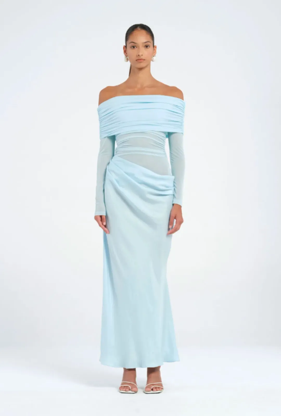 Benni Yasmin Off Shoulder Dress in Baby Blue Size 8 for rent on The Volte - main image