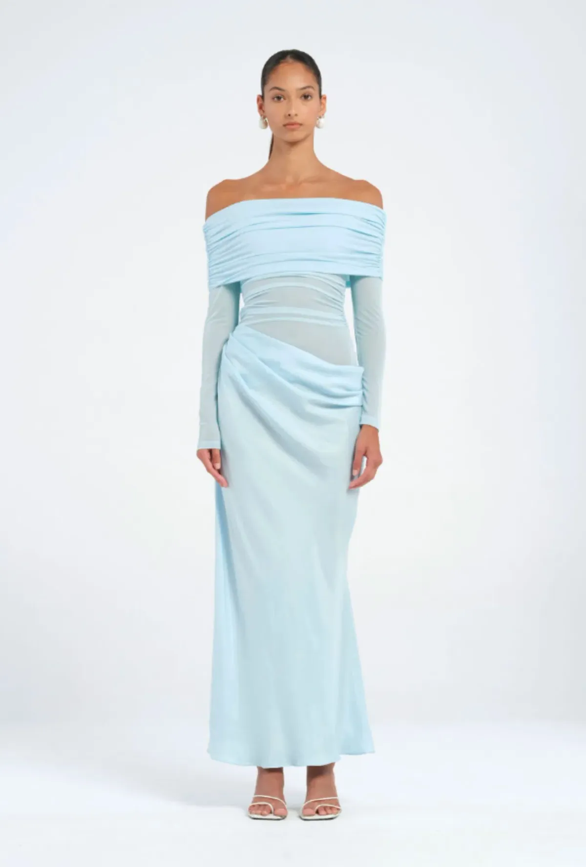 Benni Yasmin Off Shoulder Dress in Baby Blue Size 8 for rent on The Volte - main image