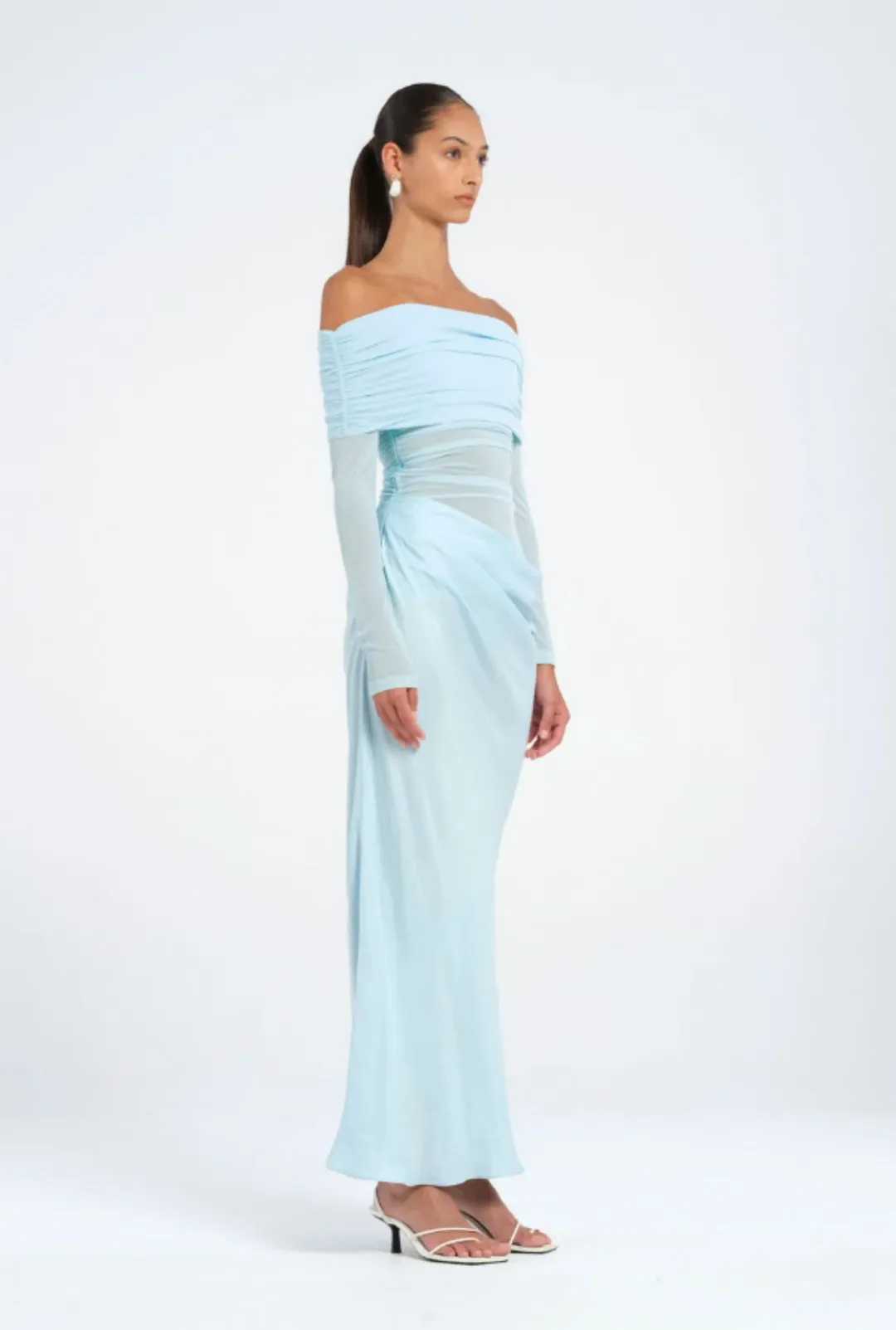 Benni Yasmin Off Shoulder Dress in Baby Blue Size 8 for rent on The Volte - main image