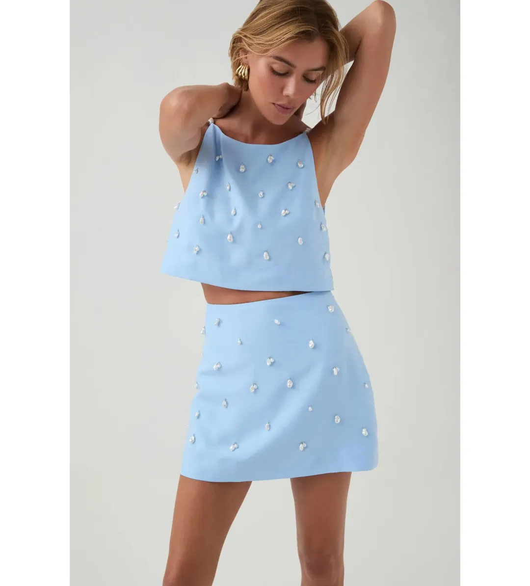 Aje Akoya Crop Top Size AU 4 and Mini Skirt Size AU 6 Set Cornflower Blue  for rent on The Volte - main image