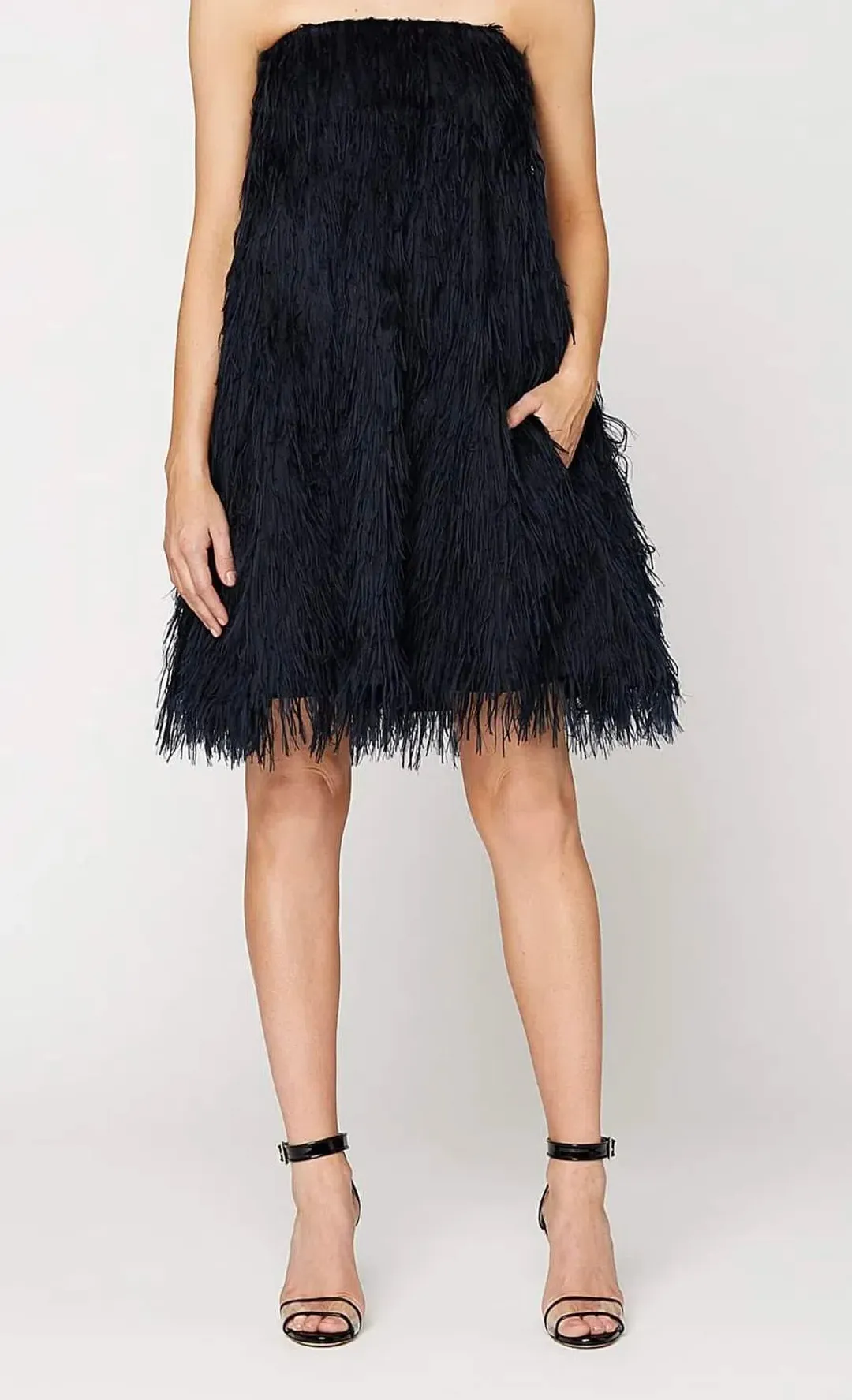 Scanlan Theodore Navy Taffeta Feather Mini Dress Size AU 6 for rent on The Volte - main image
