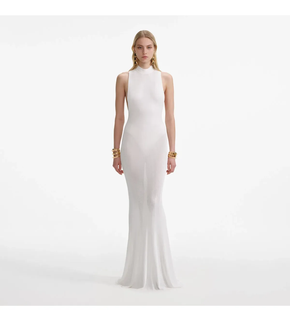 Selft Portrait Racer Back Viscose Knit  in White Maxi Dress Size 6 for rent on The Volte - main image
