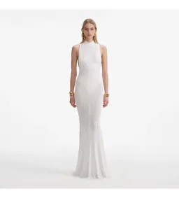 Selft Portrait Racer Back Viscose Knit  in White Maxi Dress Size 6 for rent on The Volte - image 1