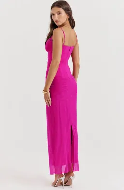 House of CB Nalini Fuchsia Hot Pink Lace Mesh Maxi Dress in Size 6/XS for rent on The Volte - image 3