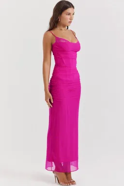 House of CB Nalini Fuchsia Hot Pink Lace Mesh Maxi Dress in Size 6/XS for rent on The Volte - image 2