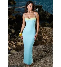 House of CB Aiza Lace Maxi Dress Ocean Blue Contrast Size S AU 8  for rent on The Volte - image 1