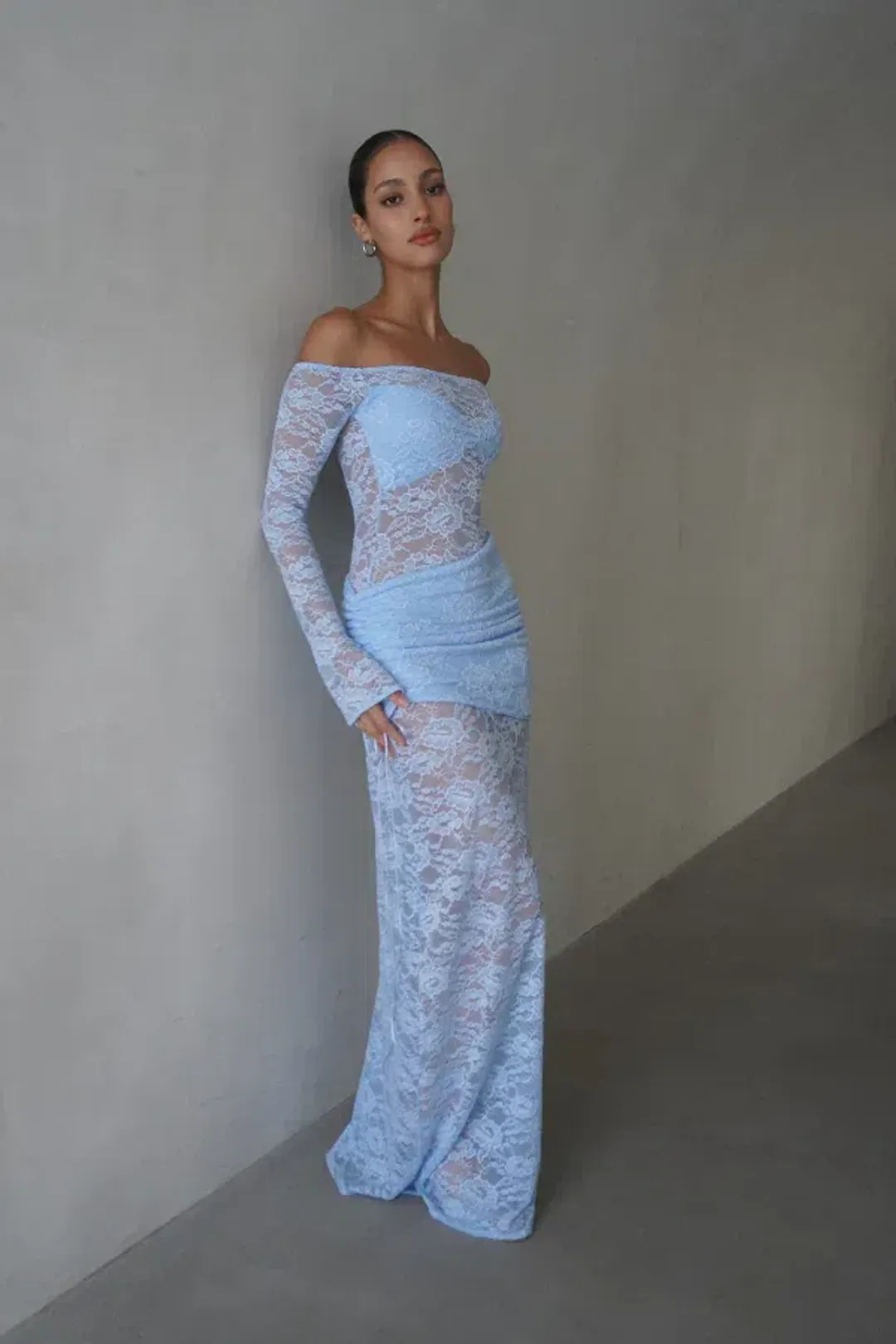 Deconduarte Christiana Maxi Dress Powder Blue Size 8 for rent on The Volte - main image