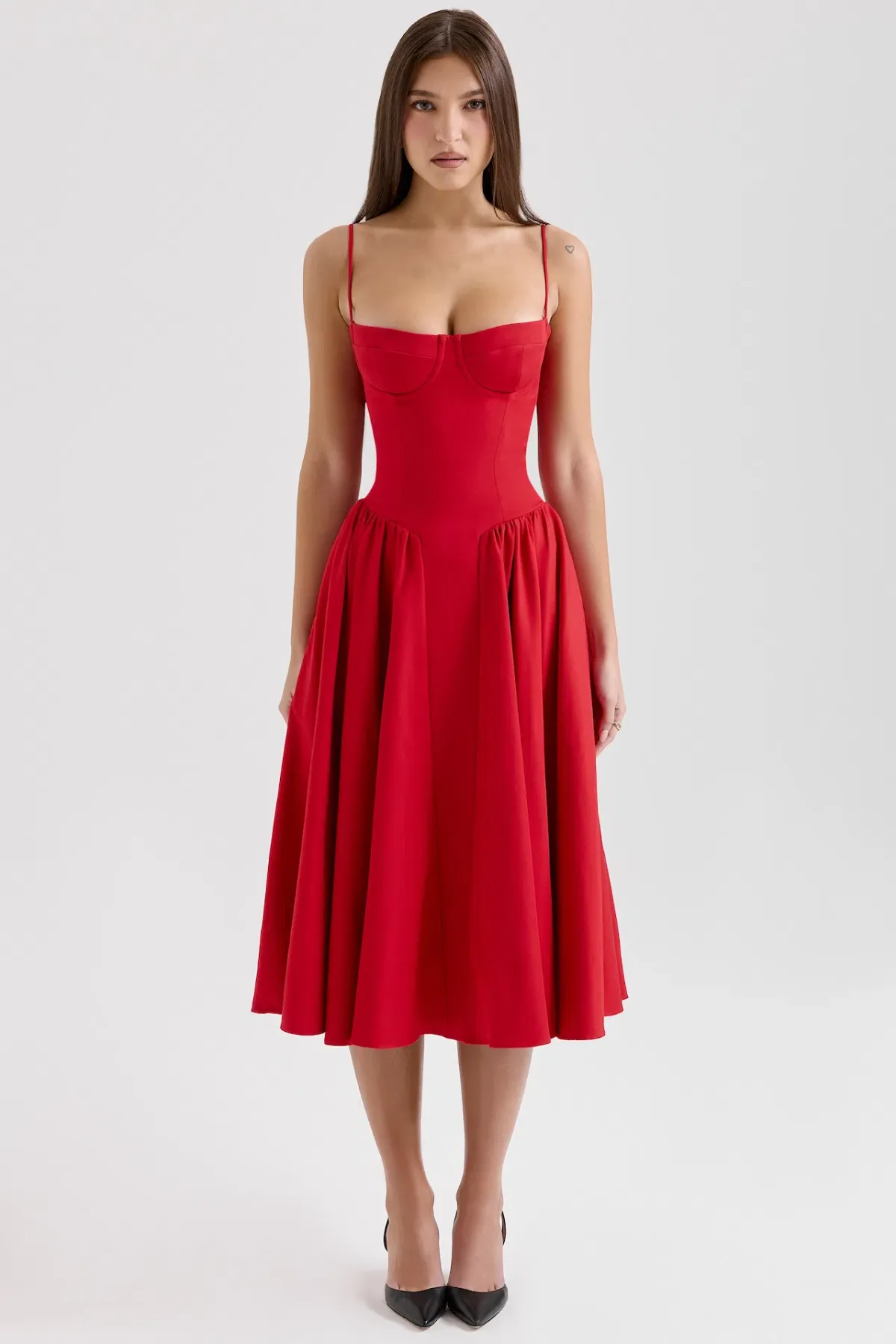House of CB Samaria Gathered Midi Dress Red Size 8/S  for rent on The Volte - main image