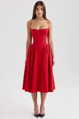 House of CB Samaria Gathered Midi Dress Red Size 8/S  for rent on The Volte - image 1