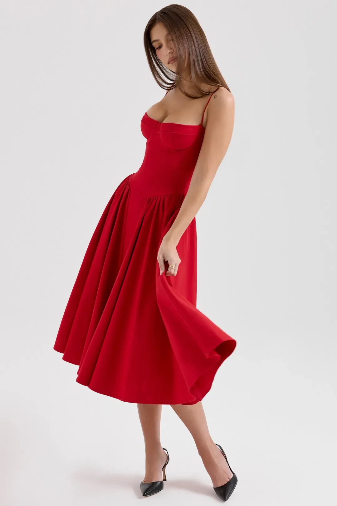 House of CB Samaria Gathered Midi Dress Red Size 8/S  for rent on The Volte - main image