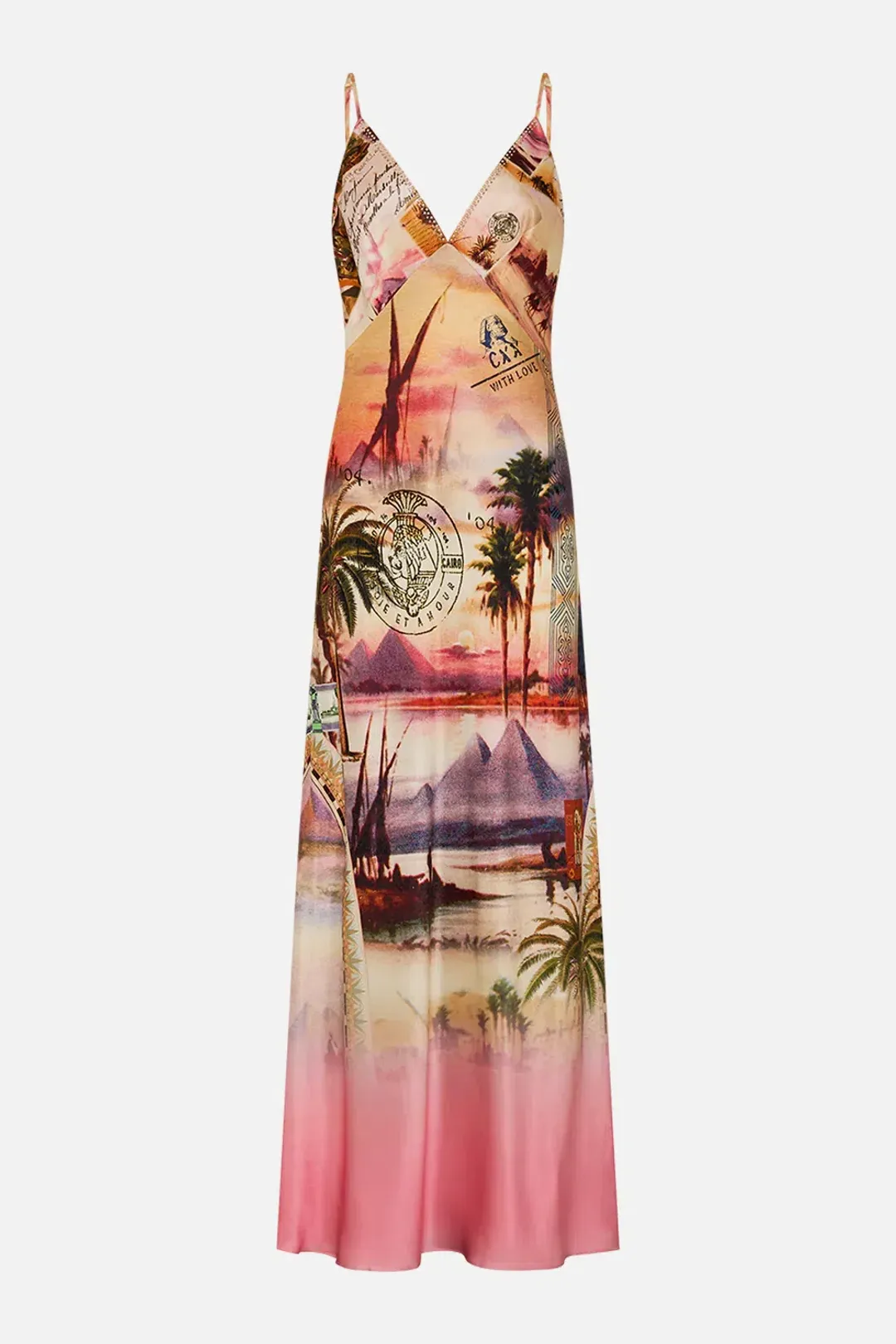 Camilla V Neck Full Length Bias Slip Maxi Dress Millas Got Mail Size 8 for rent on The Volte - main image