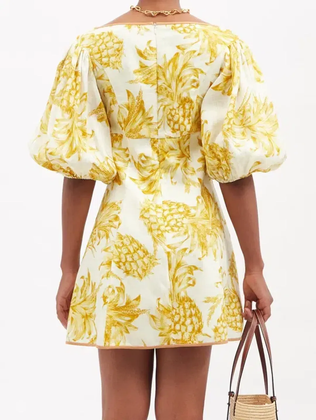 Zimmermann Puff Sleeve Pineapple-Print Linen Mini Dress Yellow Print Size 0 / AU 8 for rent on The Volte - main image
