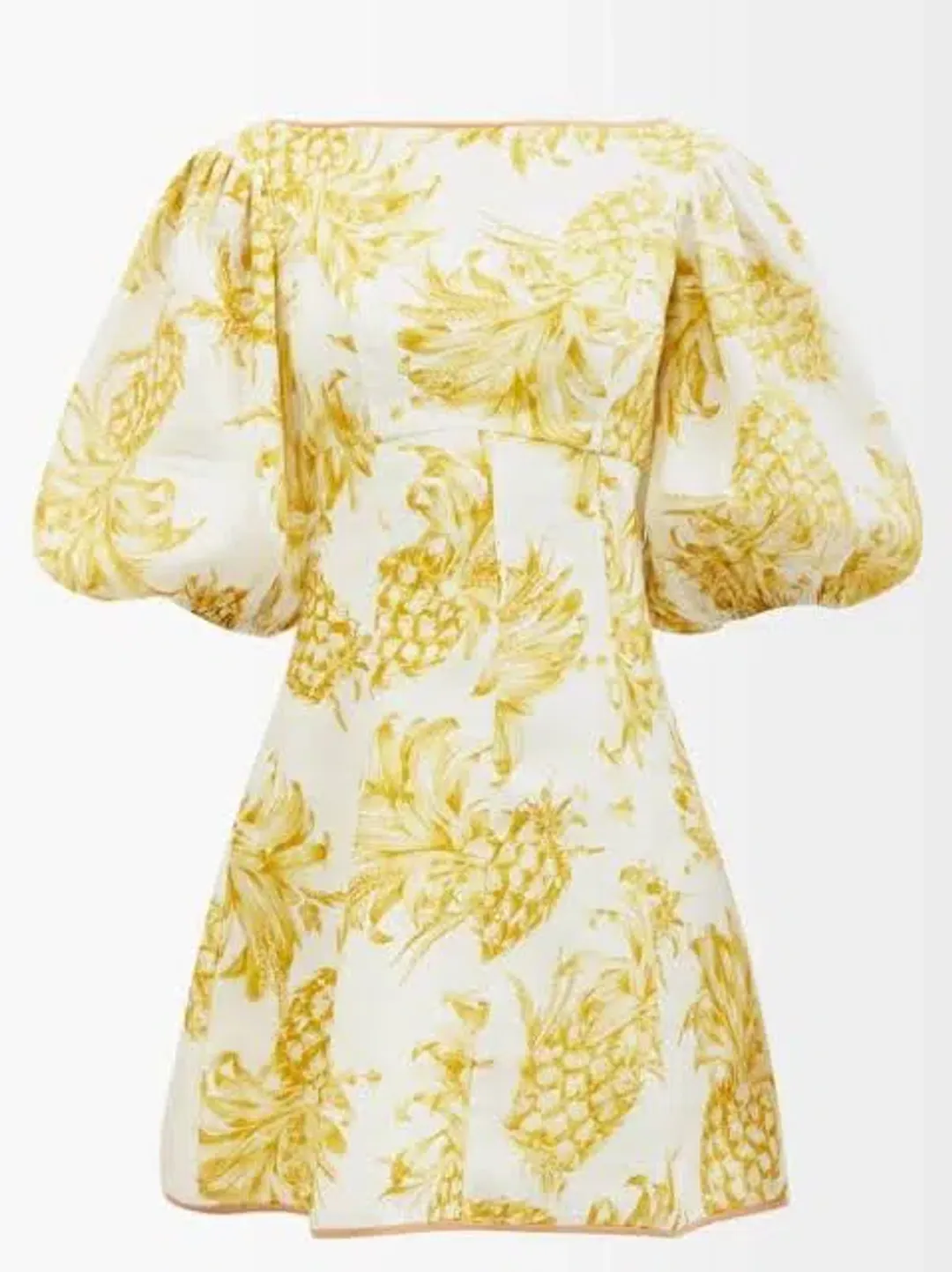 Zimmermann Puff Sleeve Pineapple-Print Linen Mini Dress Yellow Print Size 0 / AU 8 for rent on The Volte - main image