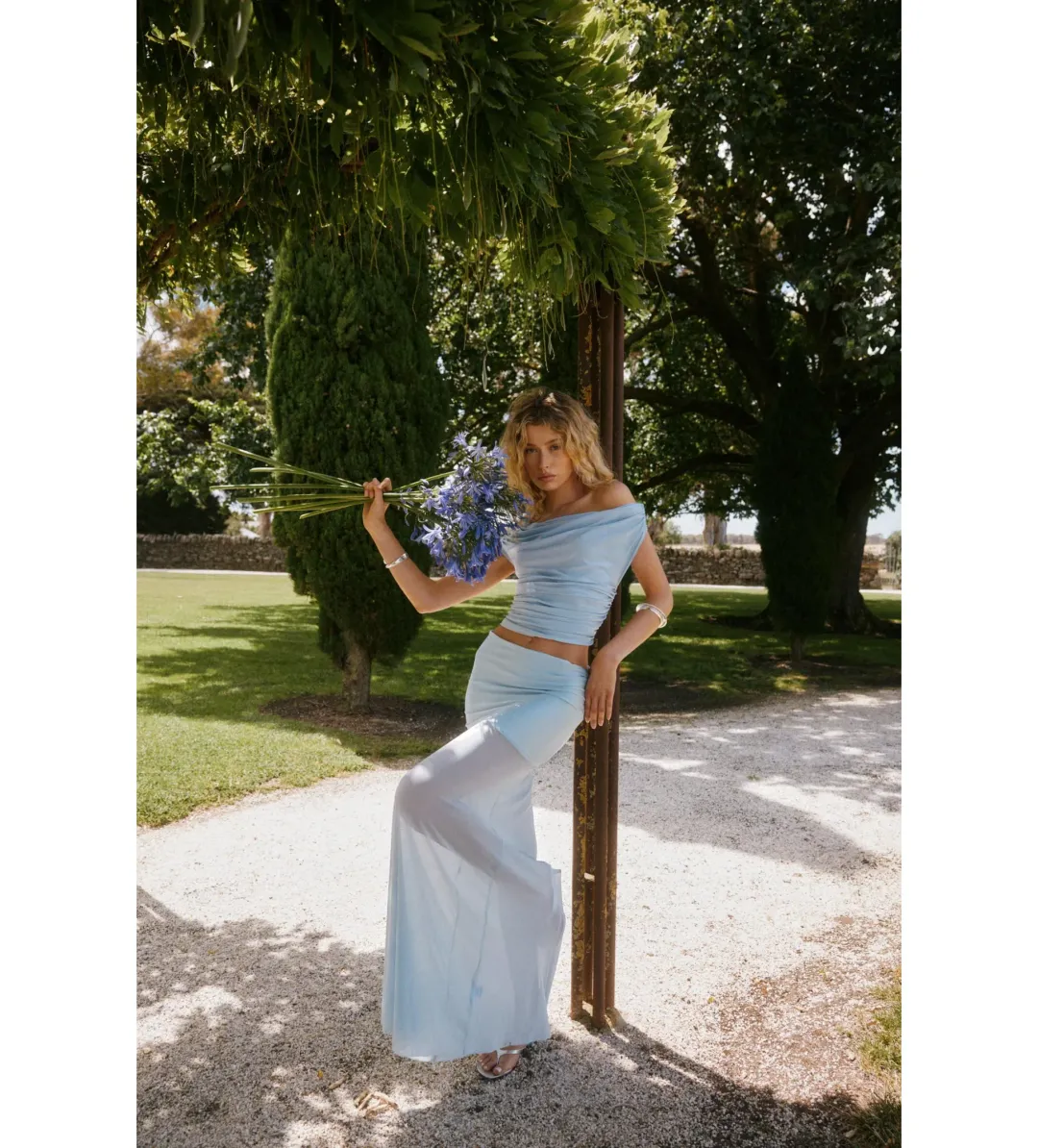 Ance Gria Grace Top and Maxi Skirt Set Sky Blue Size S AU 8 for rent on The Volte - main image