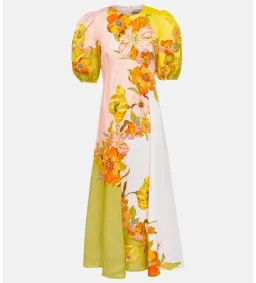 Alemais Silas Floral Linen Midi Dress in Green Size AU 14 for rent on The Volte - image 3