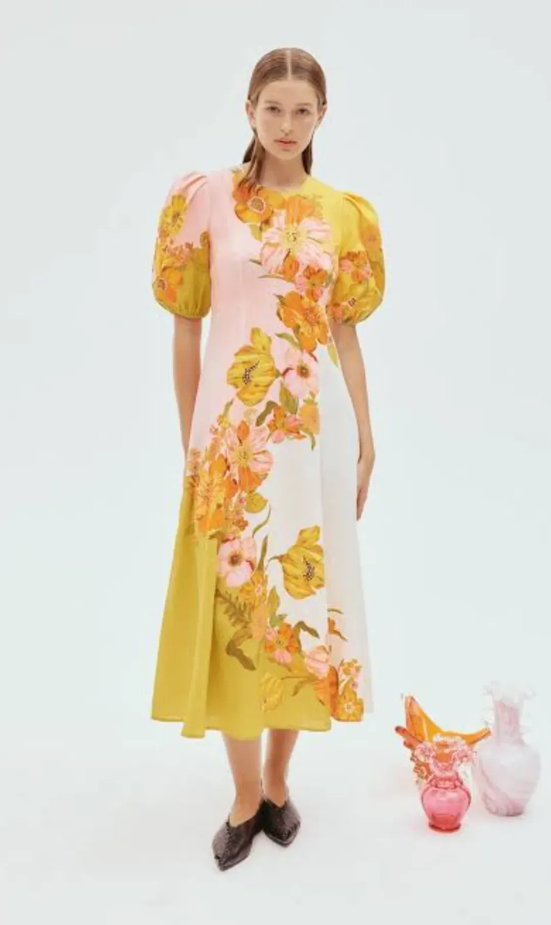 Alemais Silas Floral Linen Midi Dress in Green Size AU 14 for rent on The Volte - main image