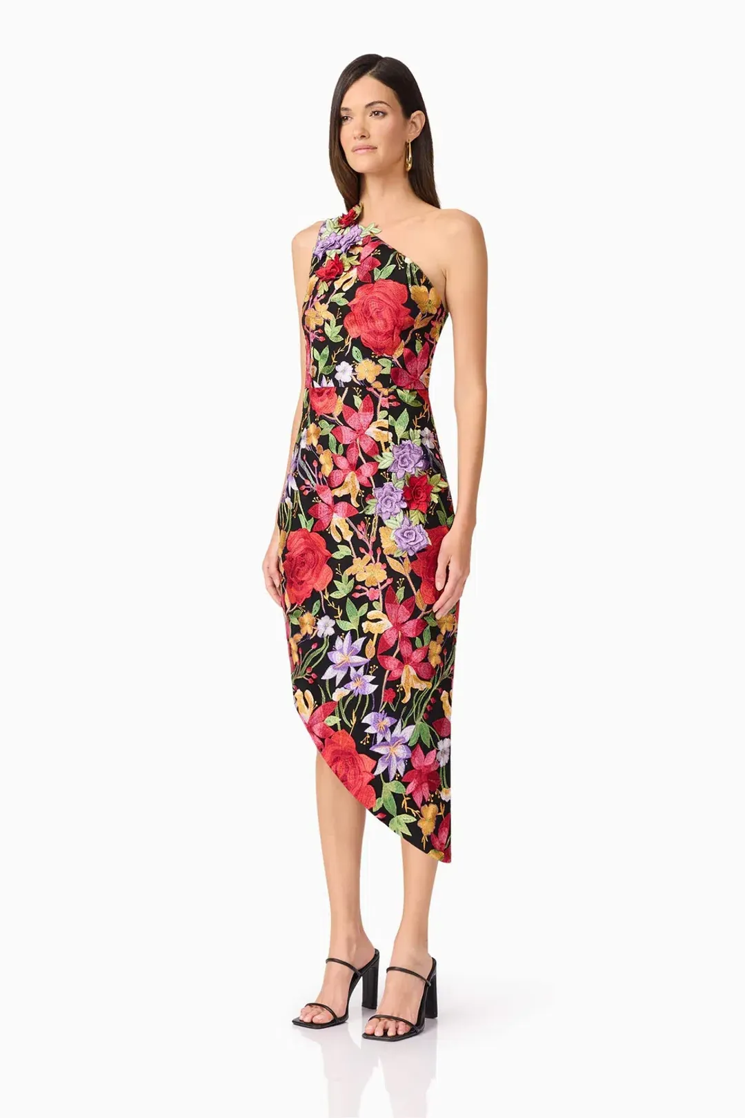 Elliatt Talia Asymmetrical Midi Dress in Black Floral Size 10 for rent on The Volte - main image