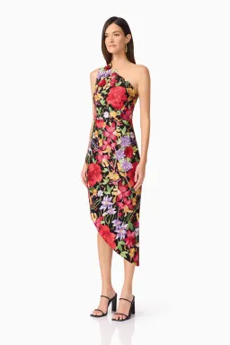 Elliatt Talia Asymmetrical Midi Dress in Black Floral Size 10 for rent on The Volte - image 2