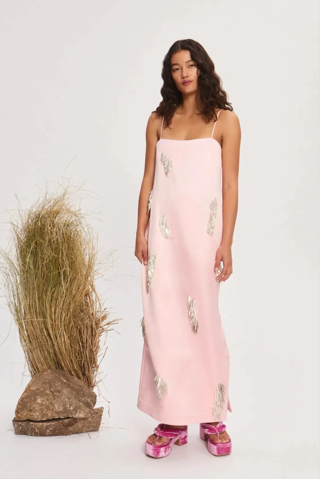 Alemais Cindy Embellished Slip Midi Dress in Pink Size 8 for rent on The Volte - main image