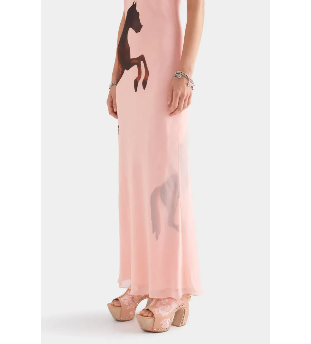 Venroy Layered Silk Slip Maxi Dress Pink Horse Stamp Size XS Au 6  for rent on The Volte - main image