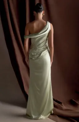 Meshki Dalia Off Shoulder Satin Maxi Dress Maxi Sage Size 8/S for rent on The Volte - image 2